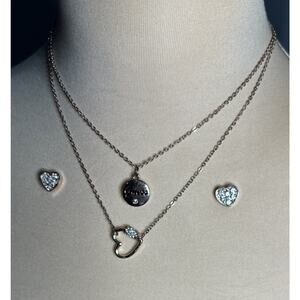 Guess Gold-tone layered necklace heart stud earrings Cubic Zirconia Detail